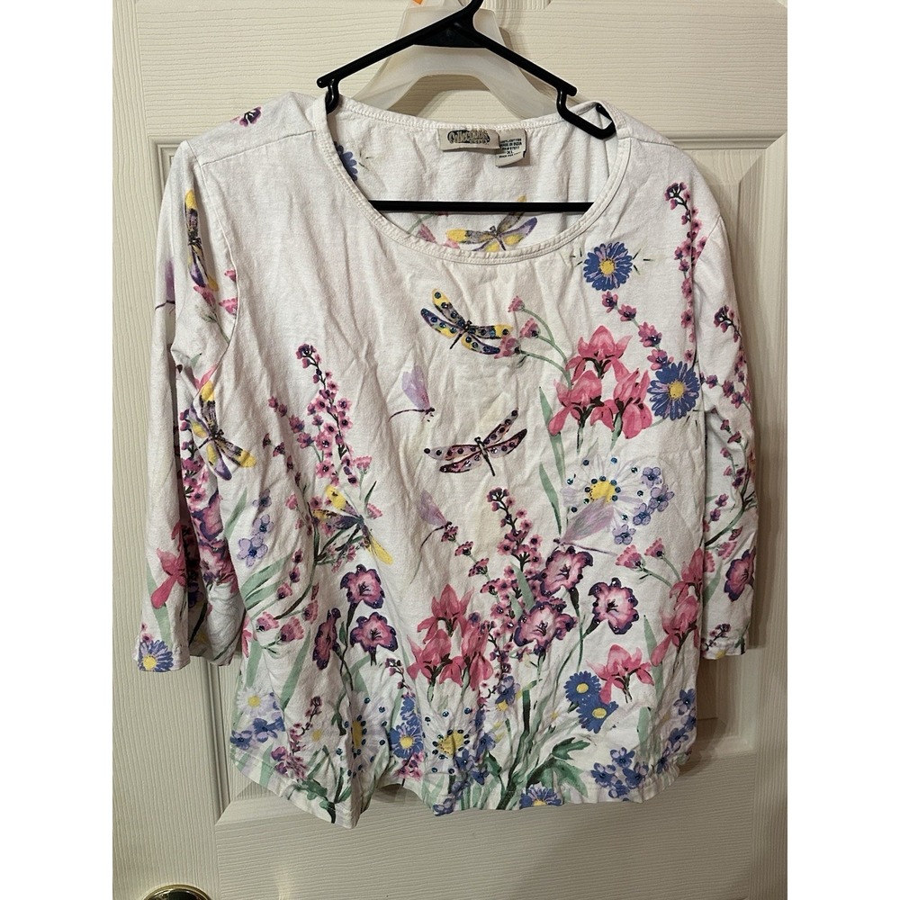 Collections Etc Women's With With Foral Design Long Sleeve Shirt Size XL